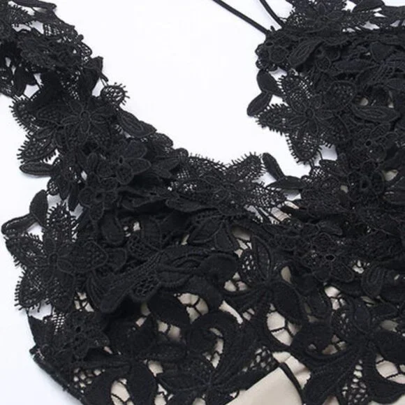 SEXY DEEP V LACE FLORAL APPLIQUE ASYMMETRICAL HEM COCKTAIL PARTY DRESS - NWT!! - Picture 2 of 5